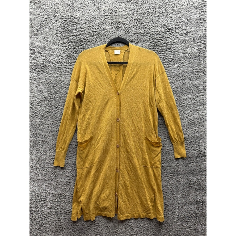 C.T. Plage Knitted Wool Blend V-Neck Long Cardigan Yellow Womens Size 36